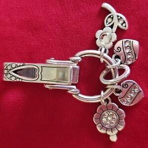 Brighton Charming Silver Heart Badge Clip With Crystals